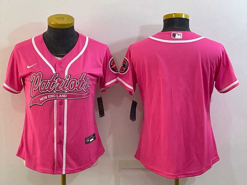 Women%27s New England Patriots Blank Pink With Patch Cool Base Stitched Baseball Jersey